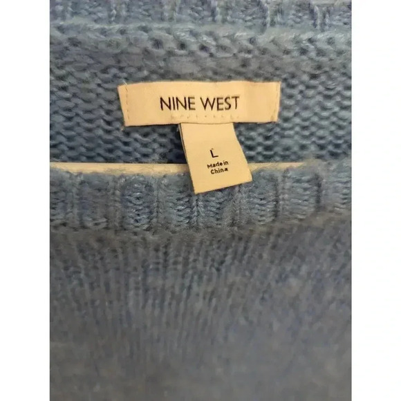 Women's blue, white & peach color block sweater by Nine West size L - Picture 2 of 8